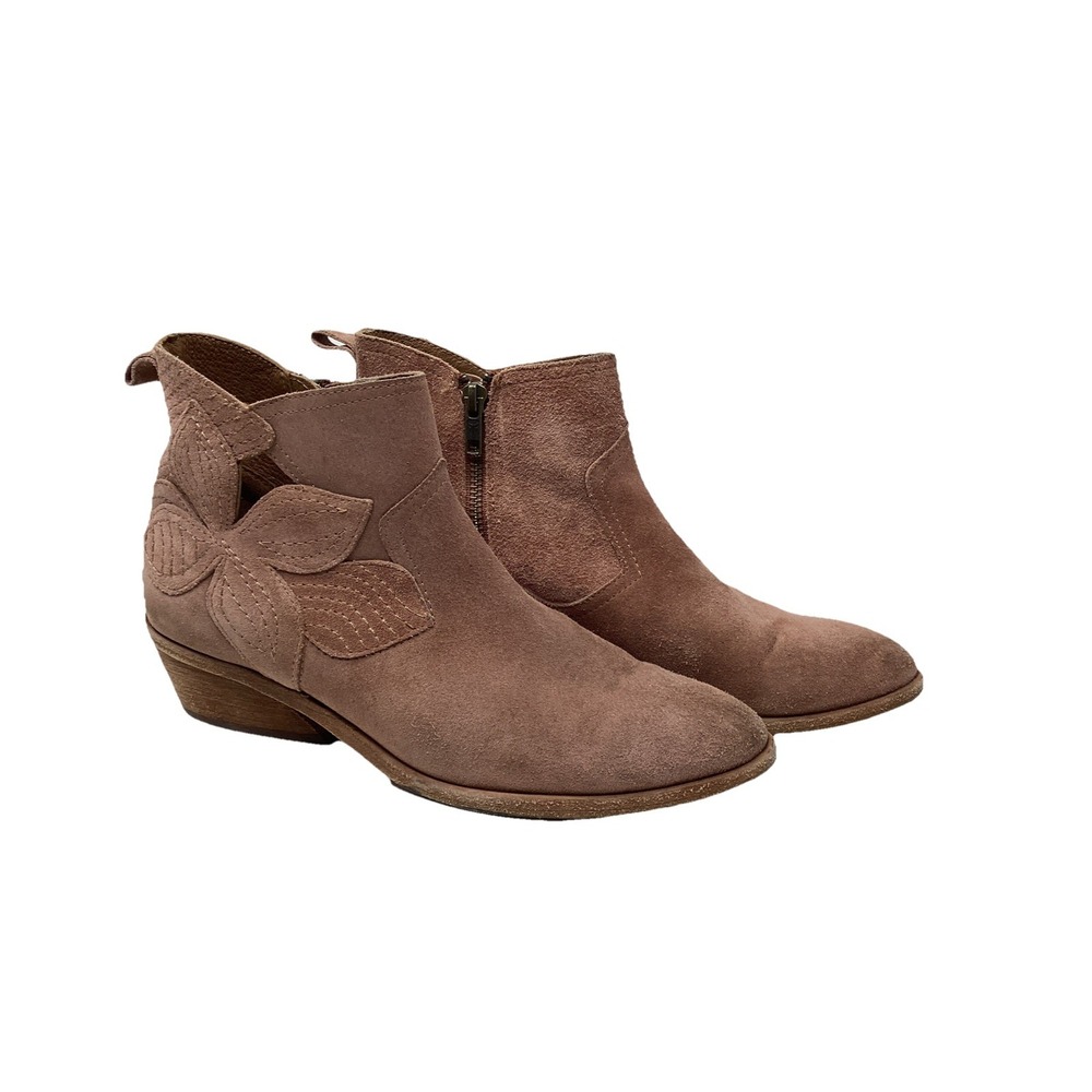 FRYE "Farrah" Light Rose Pink Western Booties Floral Leather Appliqué 8.5
